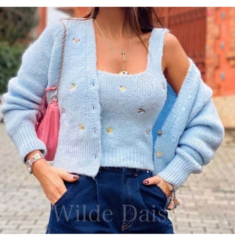 Zara blue floral embroidered cardigan - Picture 4 of 6
